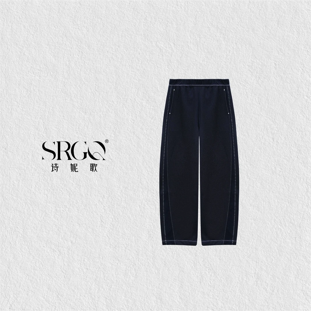 诗妮歌 |  黑金牛仔裤 虚线刺绣弯月裤高级复古休闲慵懒女式