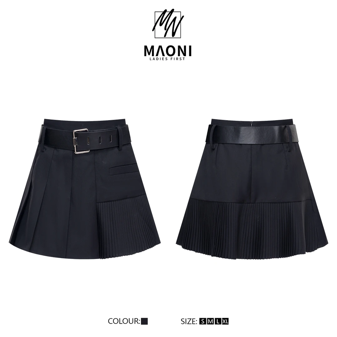 毛妮Peshe【高腰辣妹百褶裤裙】配腰带防走光a字显瘦半身裙L1554