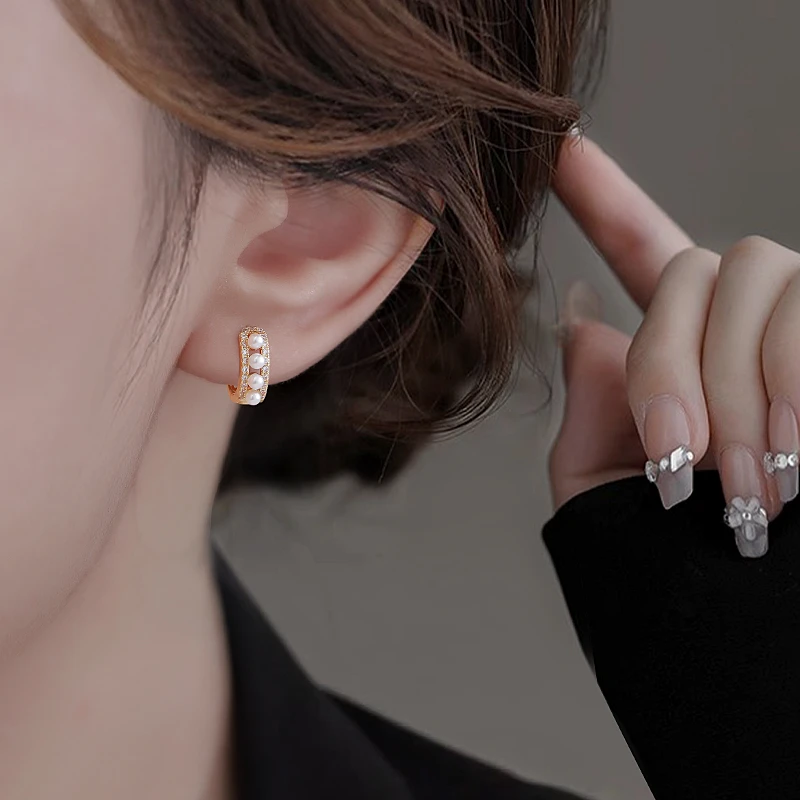 CUOOYINO/初影 铜合金耳饰 【金色城堡】精致法式珠珠耳环百搭耳饰