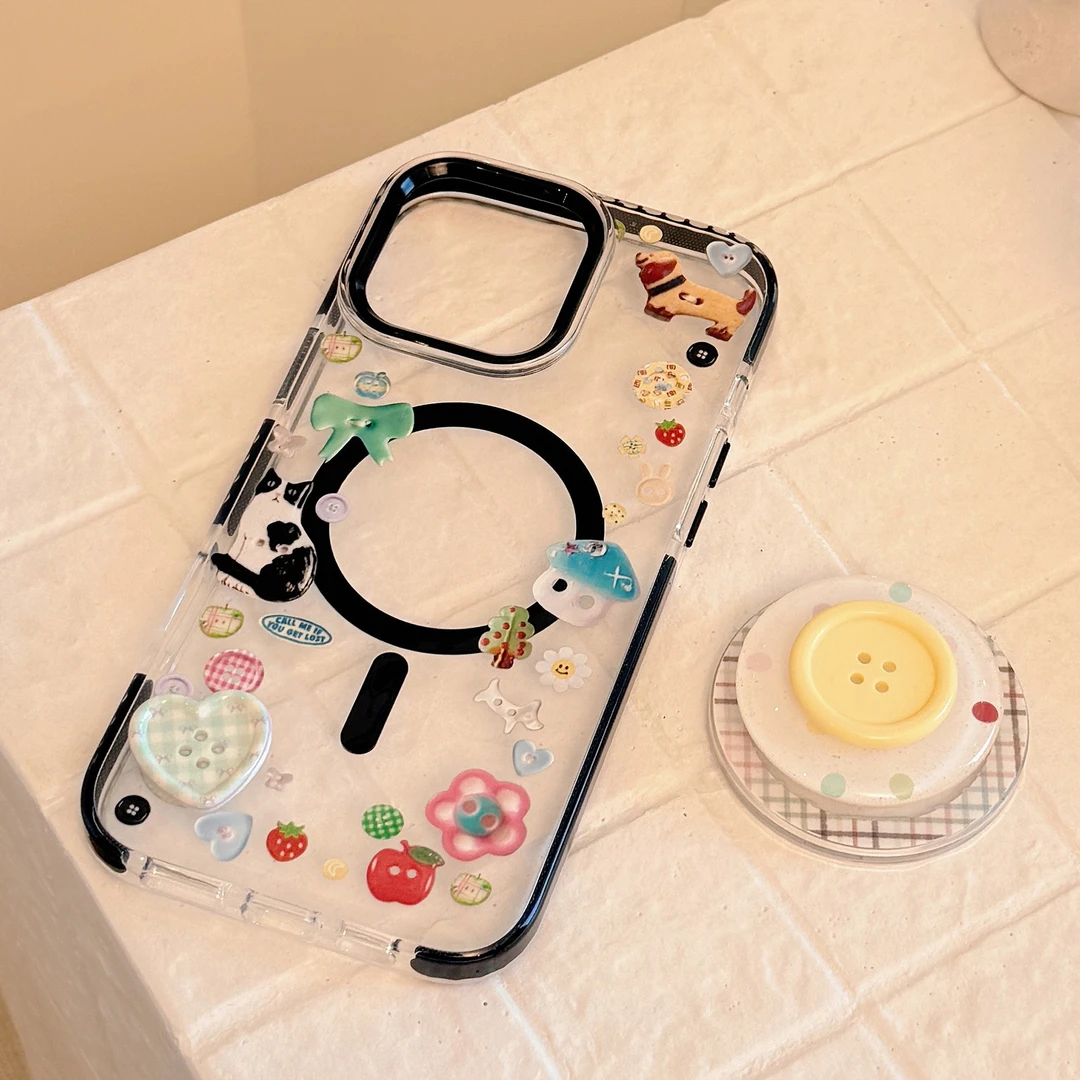 立体纽扣16Promax闪粉磁吸支架iPhone15手机壳14手机壳磁吸支架