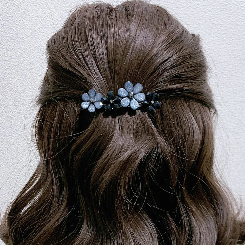 日韩小清新树脂花朵发夹女精致合金半夹发弹簧夹后脑勺发卡顶夹女