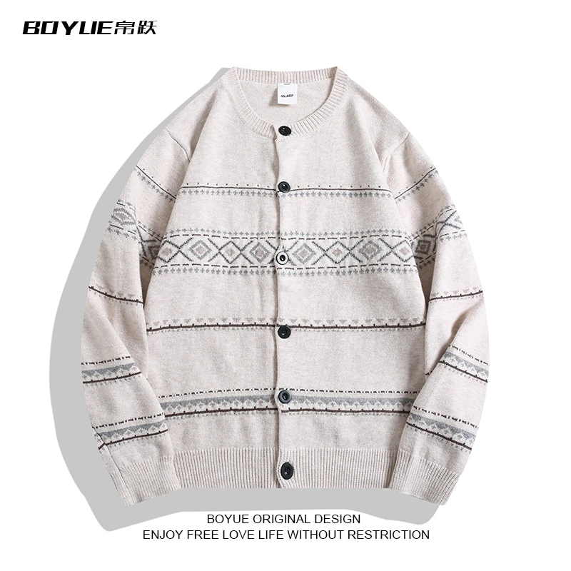 BOYUE帛跃春秋季新款慵懒风学院氛围感提花针织开衫毛衣情侣外套