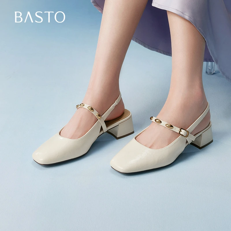 百思图2025夏季新款商场同款时尚潮流方头粗跟后空女凉鞋F1517BH5