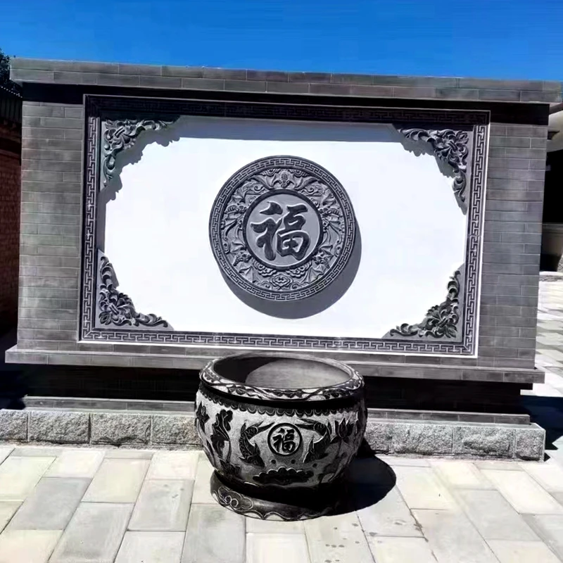 石雕鱼缸门海天然青石荷花鱼养鱼池古建民居自建房别墅庭院装修