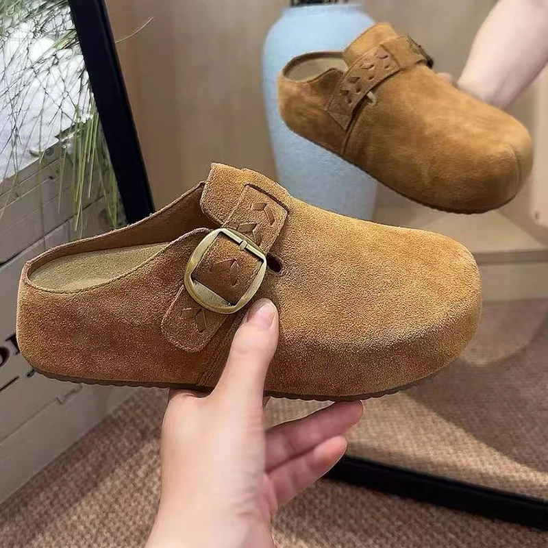 懒人内增高勃肯鞋包头半拖鞋女外穿2025秋季新款一脚蹬厚底博肯鞋