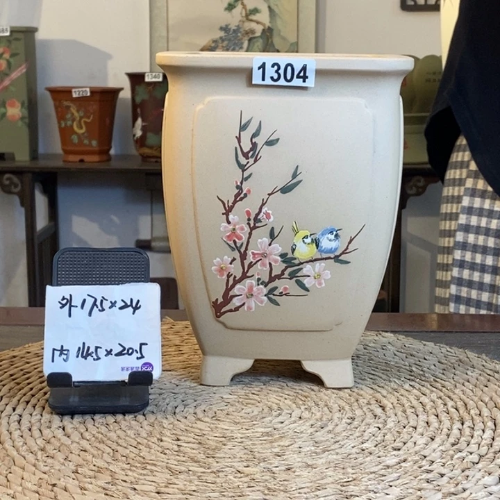 花盆紫砂  白玉段奎面手绘高四方1304