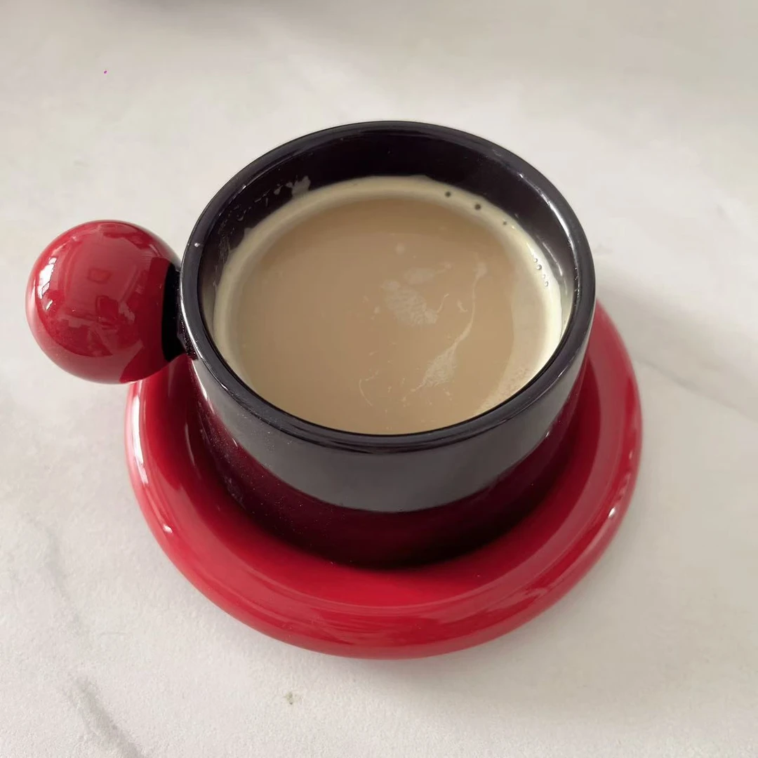 b121 复古陶瓷咖啡杯碟黑红ins风杯碟 微瑕 凑满20发货
