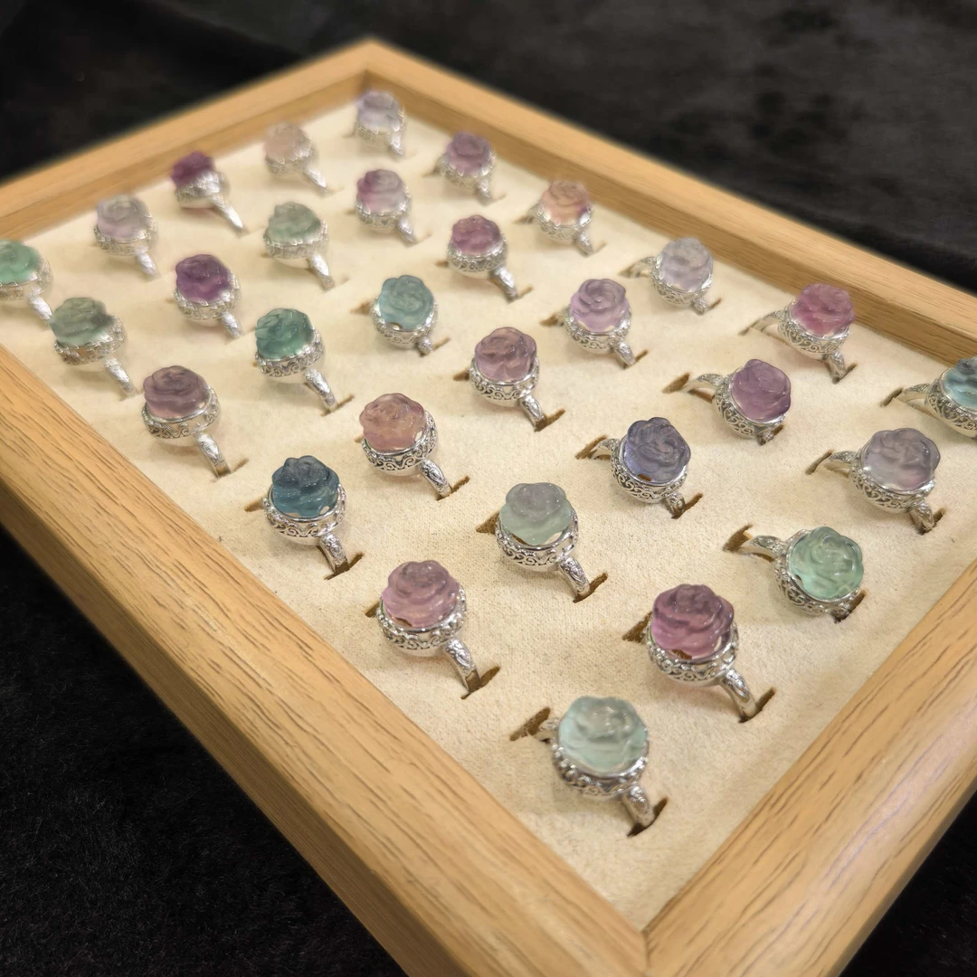 CT3493【东齐珠宝】梦幻七彩玫瑰花萤石戒指-多样性发货只发一件