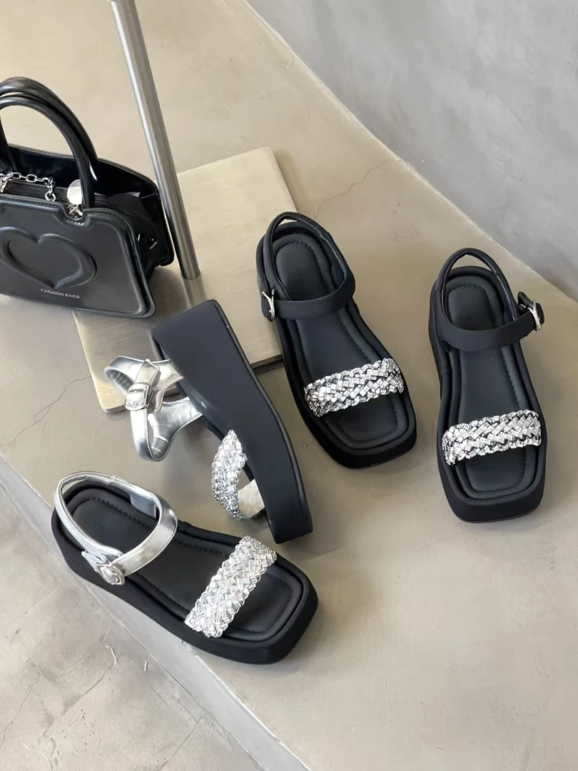 新款闪钻厚底增高凉鞋配裙子绝美仙女高级感女鞋