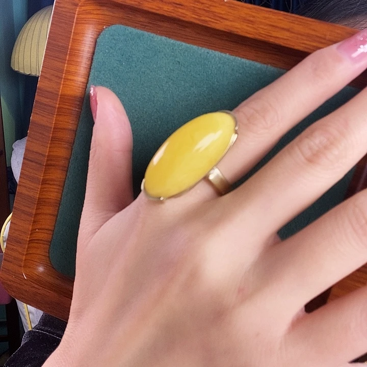 蜜蜡银S925镶嵌戒指戒指