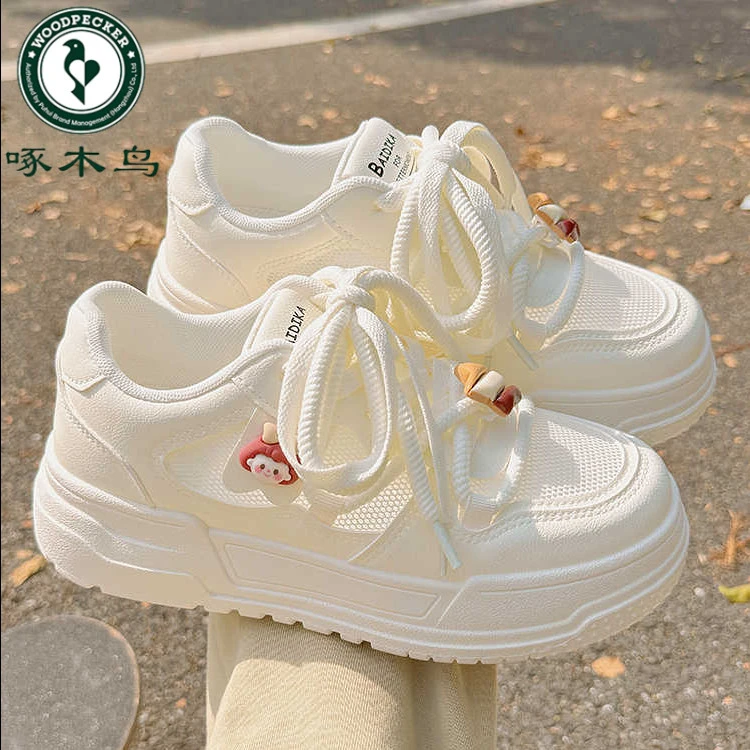 啄木鸟夏季女鞋透气小白鞋女2025新款网鞋网面鞋子百搭配裙子板鞋