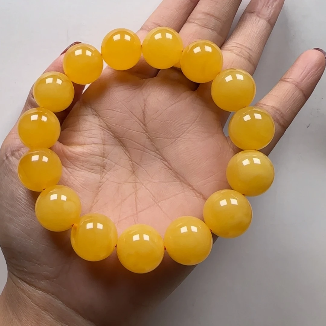 蜜蜡裸石未镶嵌云*15+焦皮橘红同料手串