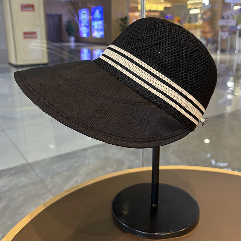 大帽檐遮阳帽女春夏季网顶防晒漏马尾鸭舌帽户外出游防紫外线帽子