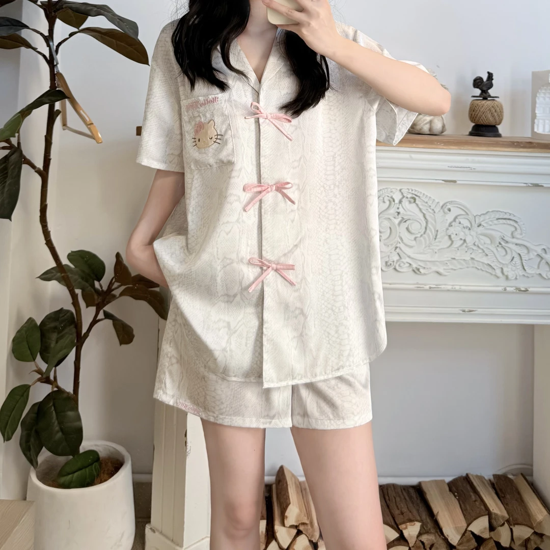 司睿【白蟒】联名黑皮kitty蛇纹甜美家居服夏季短袖长袖睡衣套装N