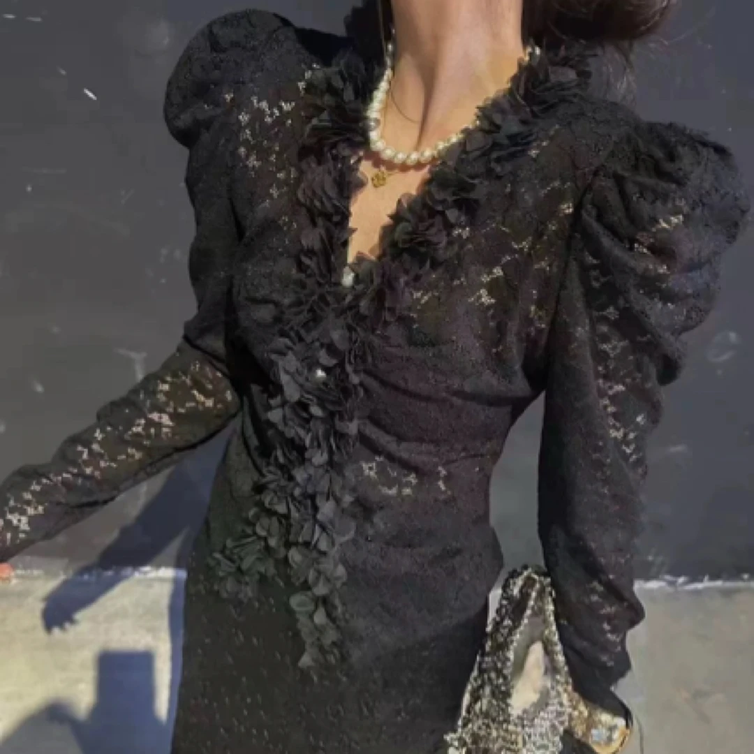 法式轻奢高级感立体花朵蕾丝衬衫女长袖春秋打底衫设计感小众上衣