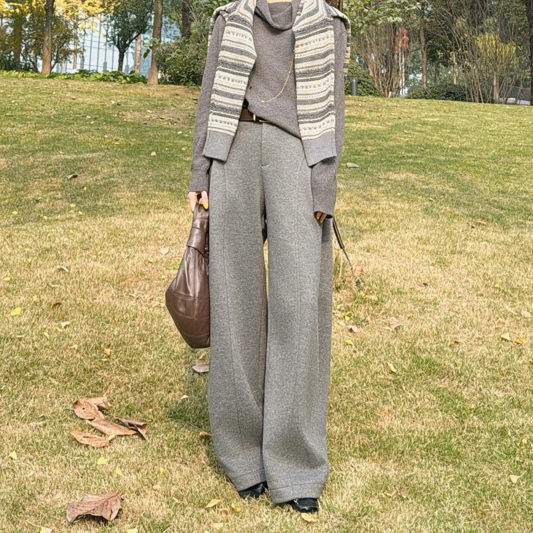 GLACE秋冬新款休闲弯刀裤女宽松加厚西装裤高腰百搭时尚阔腿裤