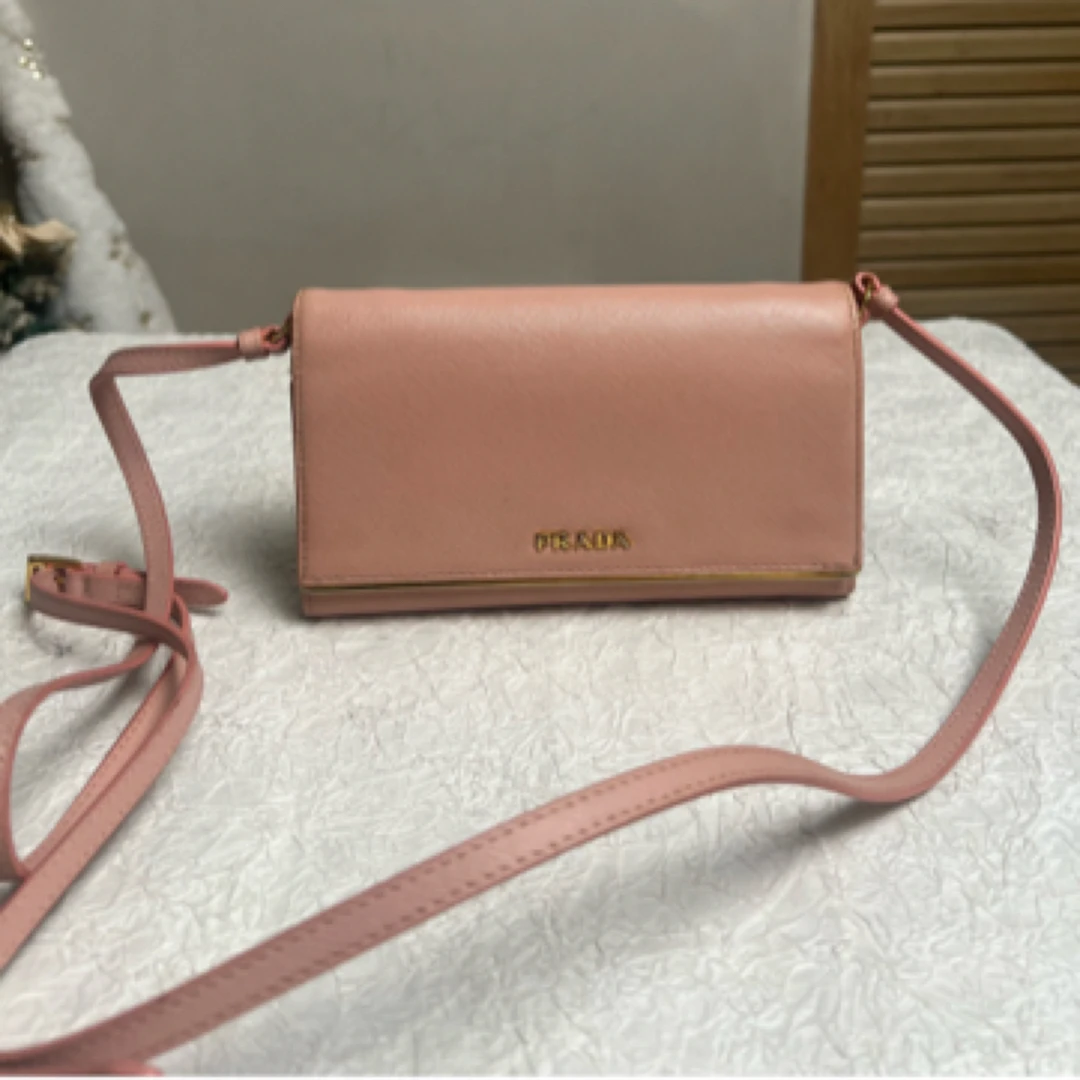 95新 Prada/普拉达 95新 普拉达 裸粉色 十字纹牛皮单肩斜挎包