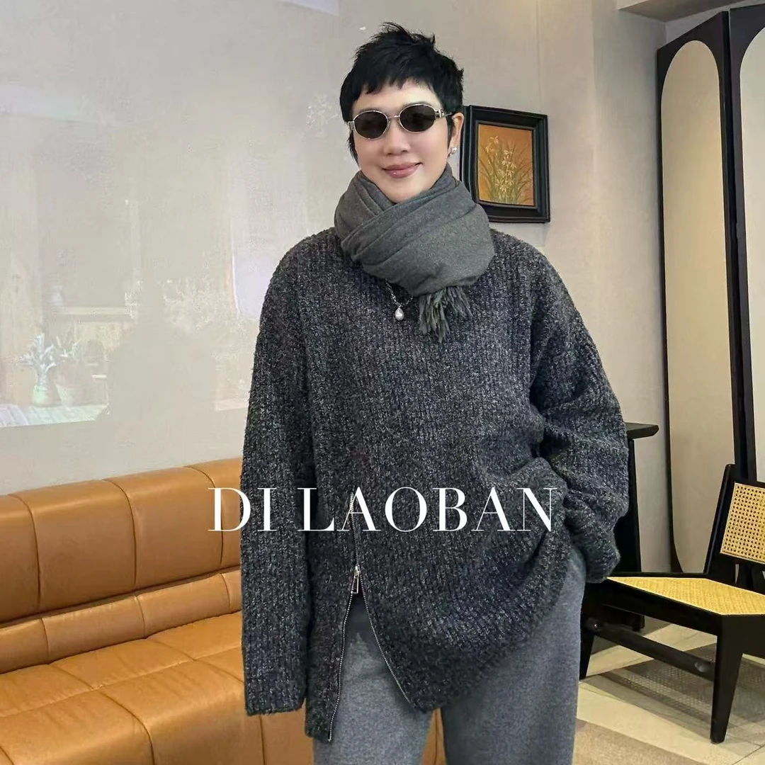 H·G【独家定制】4983  新款时尚百搭圆领侧半拉链杂线毛衣