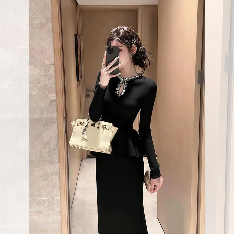 财阀千金小香风穿搭冬季女装一整套搭配高级感针织半身裙两件套装