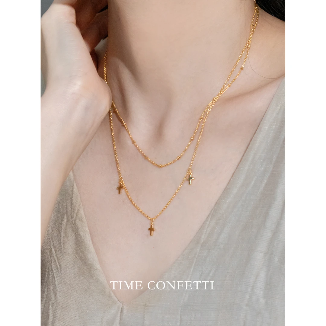 黄铜项链 镀K金【孙二娘】气质简约双层流苏项链TC 10258