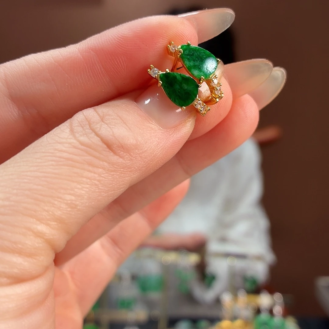 翡翠银S925镶嵌耳饰