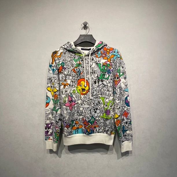 未使用 LouisVuitton/路易威登 漫画卡通logo涂鸦连帽卫衣/M码/