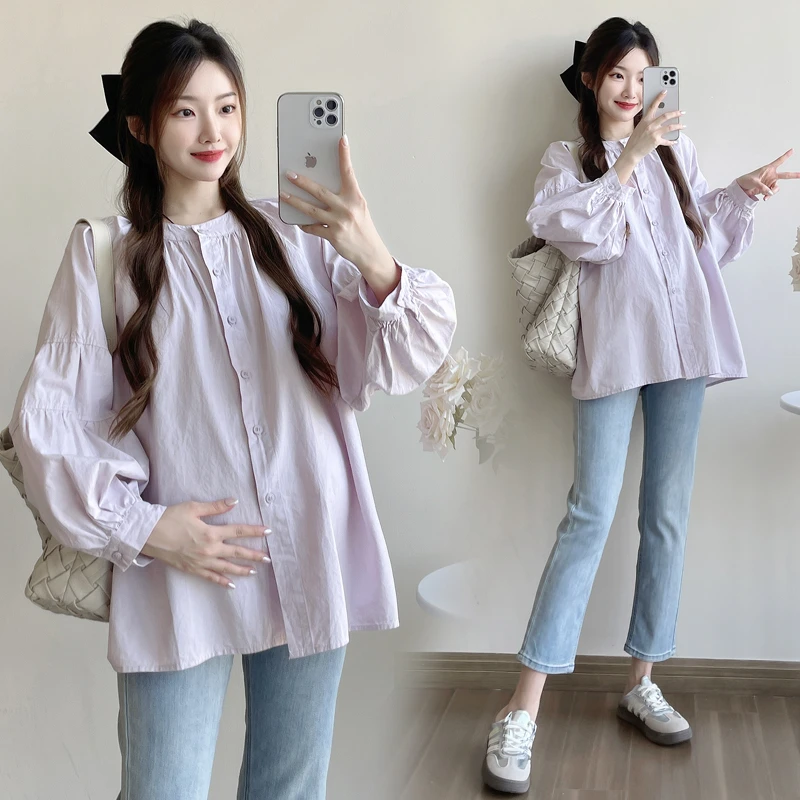 春秋新款减龄甜美通勤孕妇衬衫显瘦紫色气质优雅高级感孕妇上衣春