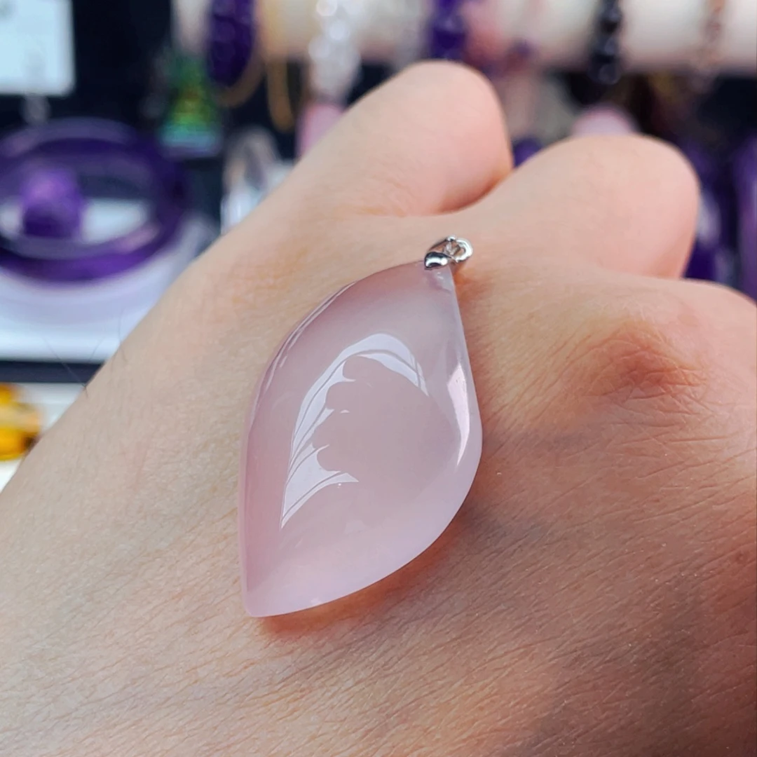 工厂定制天然粉晶吊坠银S925镶嵌水晶