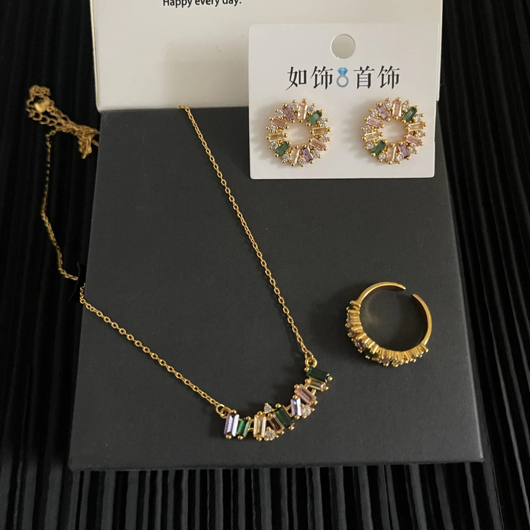 铜合金项链 如饰 古法彩色三件套首饰时尚百搭气质精致优雅