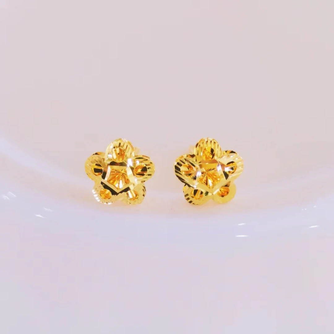 【富远黄金】足金双层影底梅花直针耳钉FYHR010014