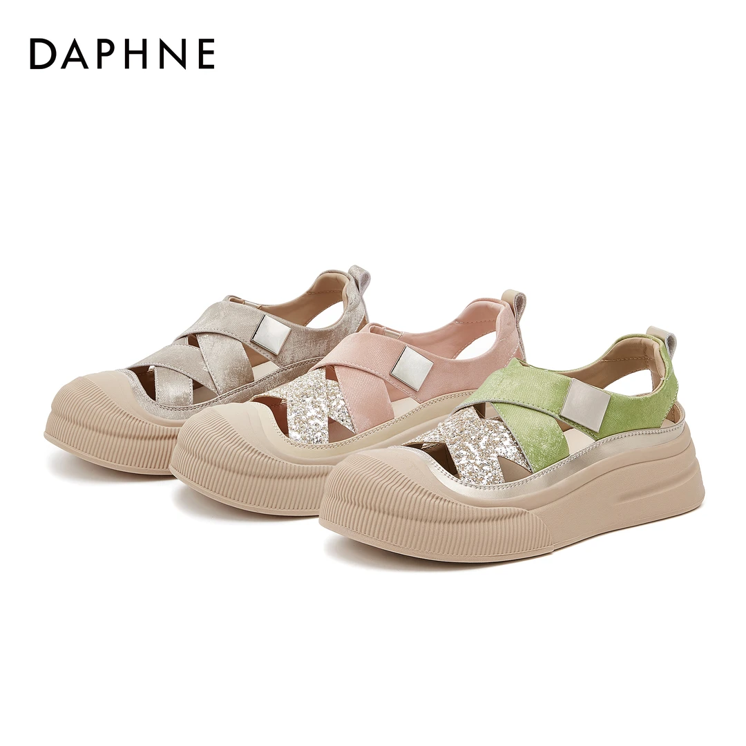 达芙妮软底时尚百搭夏季休闲编织镂空厚底小众轻奢透气防滑凉鞋