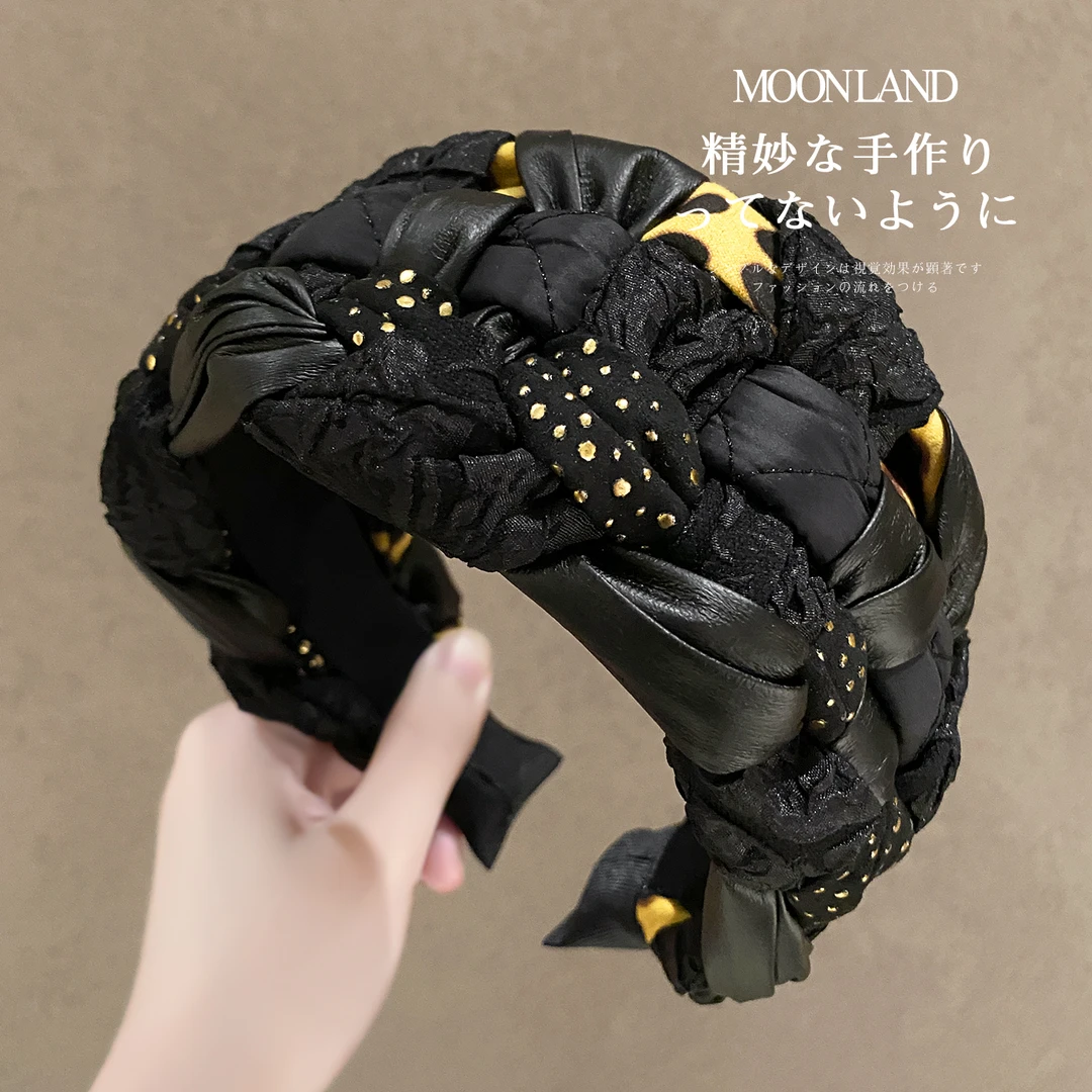 高颅顶黑色编织宽边发卡新款日常外戴遮白发头箍洋气时尚洗脸发箍