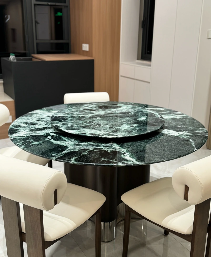 普拉达绿奢石餐桌圆桌家用风景意式框架结构圆形餐厅餐台意式极简