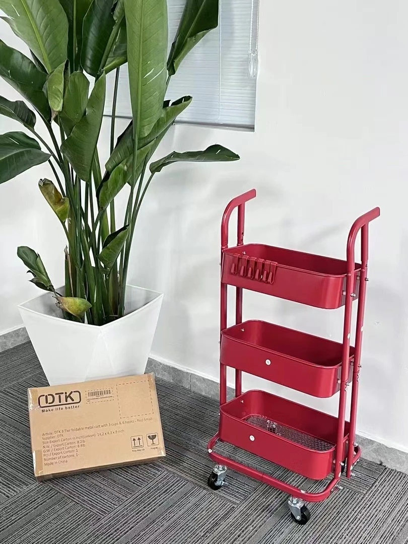 可折叠加厚铁艺小推车置物架多功能收纳架（颜色随缘）