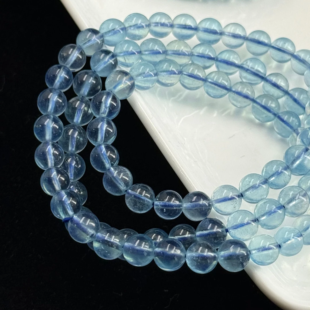 培育海蓝宝石天然魔鬼蓝高冰体海蓝宝手串 L159 多样性发其一