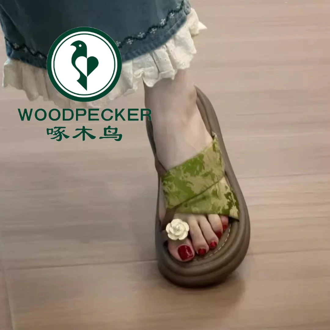 啄木鸟国风厚底拖鞋女夏季外穿踩屎感eva超火海边沙滩时尚凉拖鞋