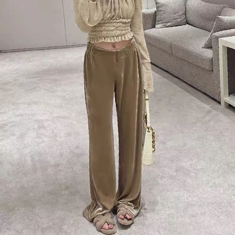 秋冬显瘦百搭松紧腰辣妹精品丝绒休闲裤