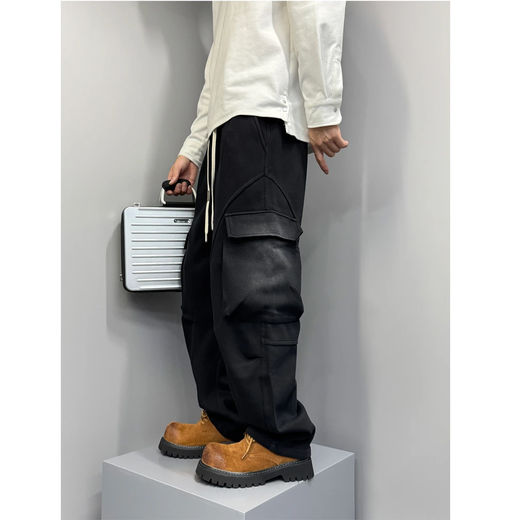 2025早秋新款美式复古水洗工装裤男士渐变宽松直筒阔腿休闲长裤子