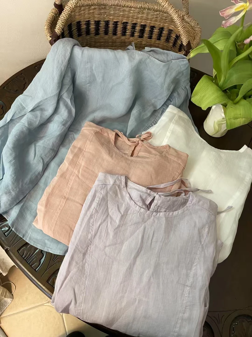 时尚苎麻灯笼袖衬衣