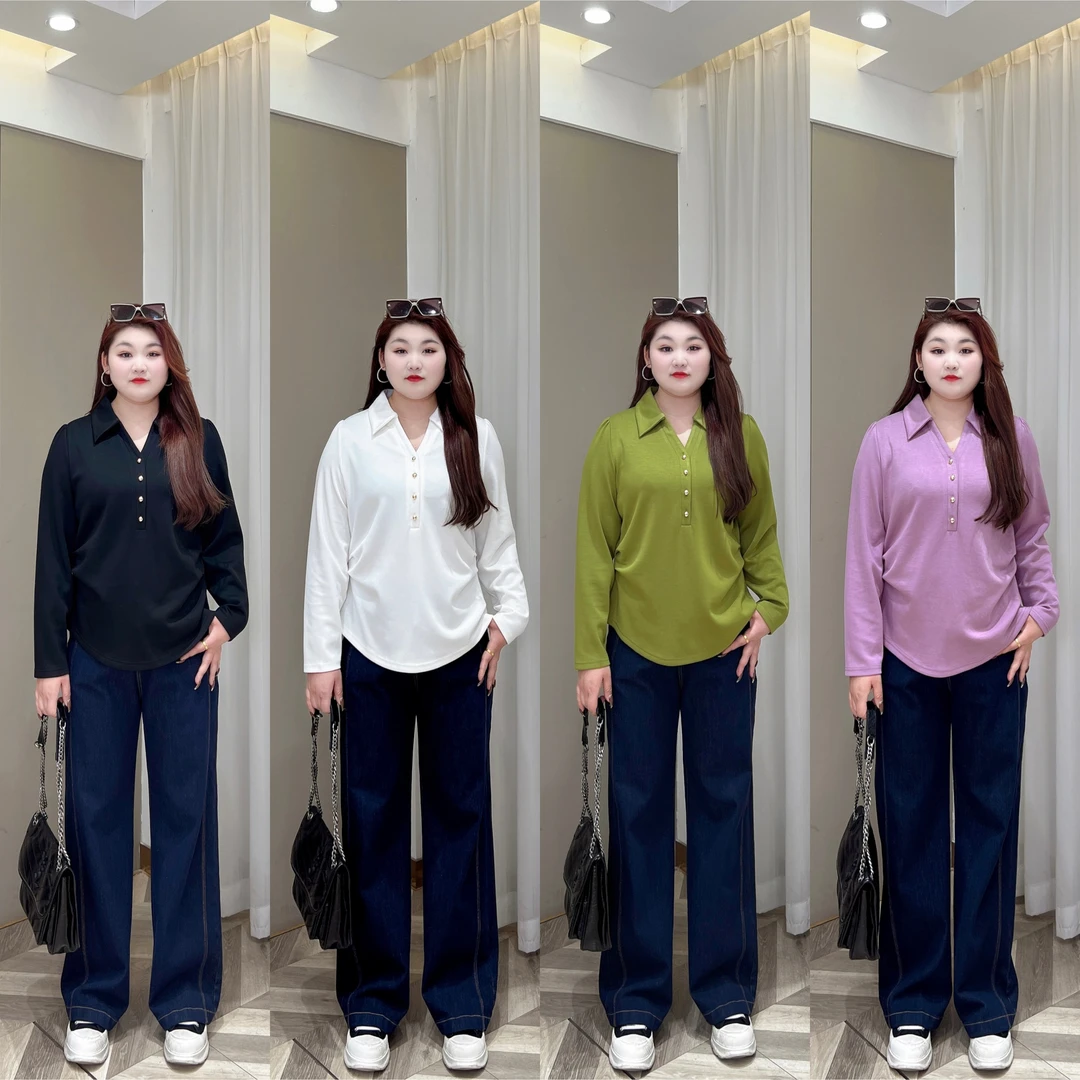 【上新现货】PMM81674早春新款简约褶皱百搭POLO领修身显瘦长袖