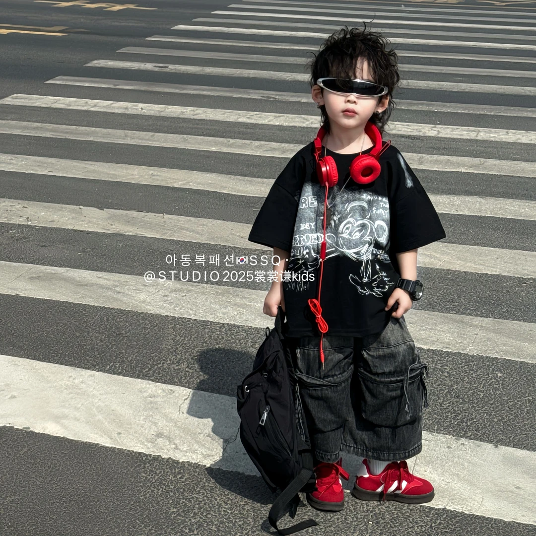 “手绘米奇”2025扎染韩系短袖