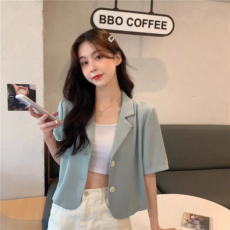 chic时尚短款小西服女春夏韩版2025新款薄款甜酷辣妹短袖西装外套