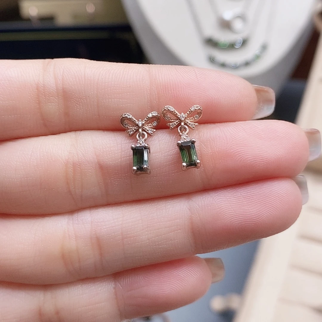 耳钉银S925镶嵌碧玺耳钉