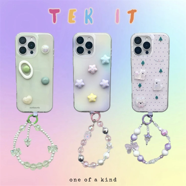 ins日韩彩色晕染立体宝石适用iPhone16pro手机壳15promax手链14女