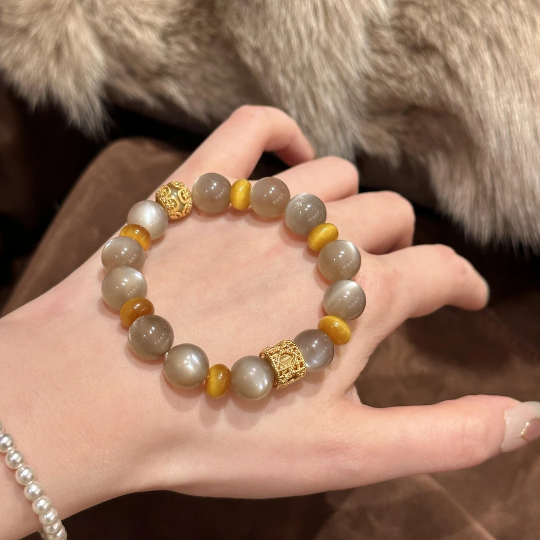 铜合金手链 简约轻奢灰色系算盘珠手链女小众设计个性ins风手串饰