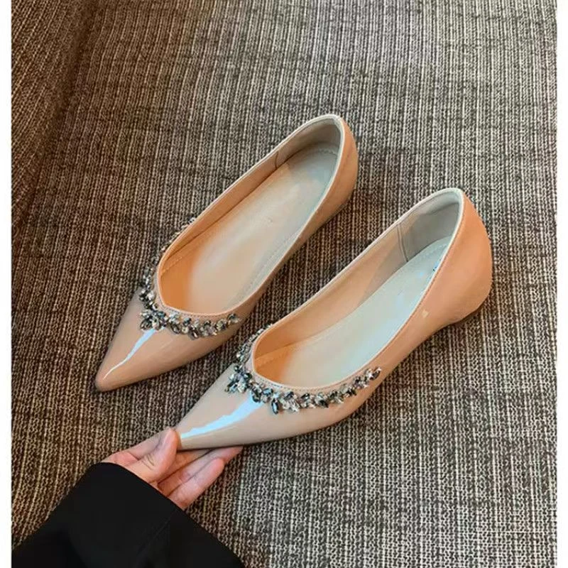 法式气质尖头2025春夏季新款高跟鞋浅口单鞋水钻通勤百搭增高鞋女