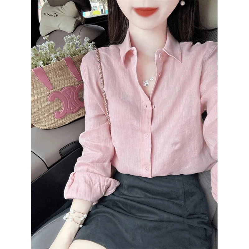 日系正肩衬衫女2025早春新款基础款百搭通勤穿搭翻领显瘦设计感