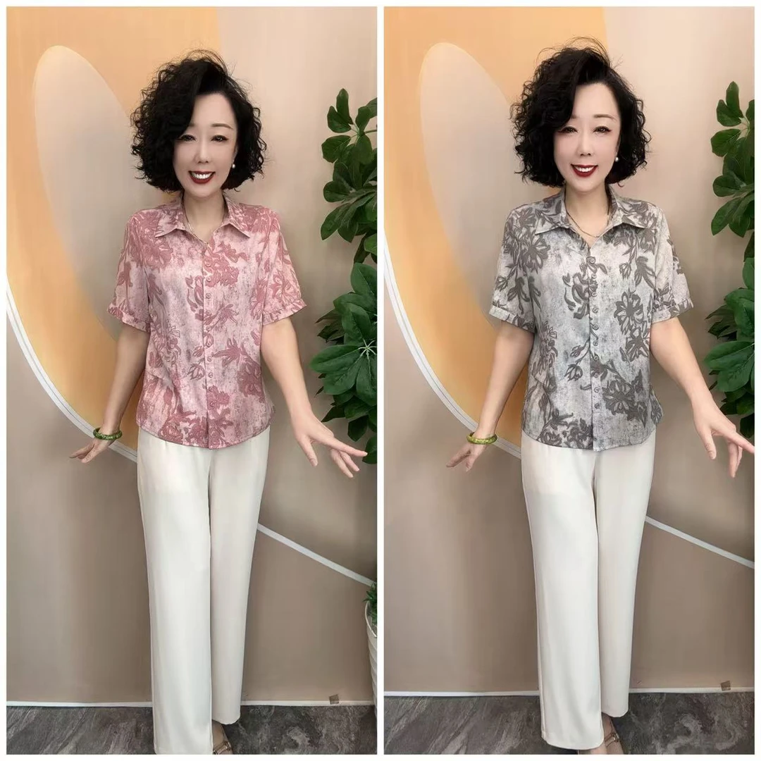 2517夏新品艺术花减龄款妈妈时尚大码宽松套头衫上衣，衣长63