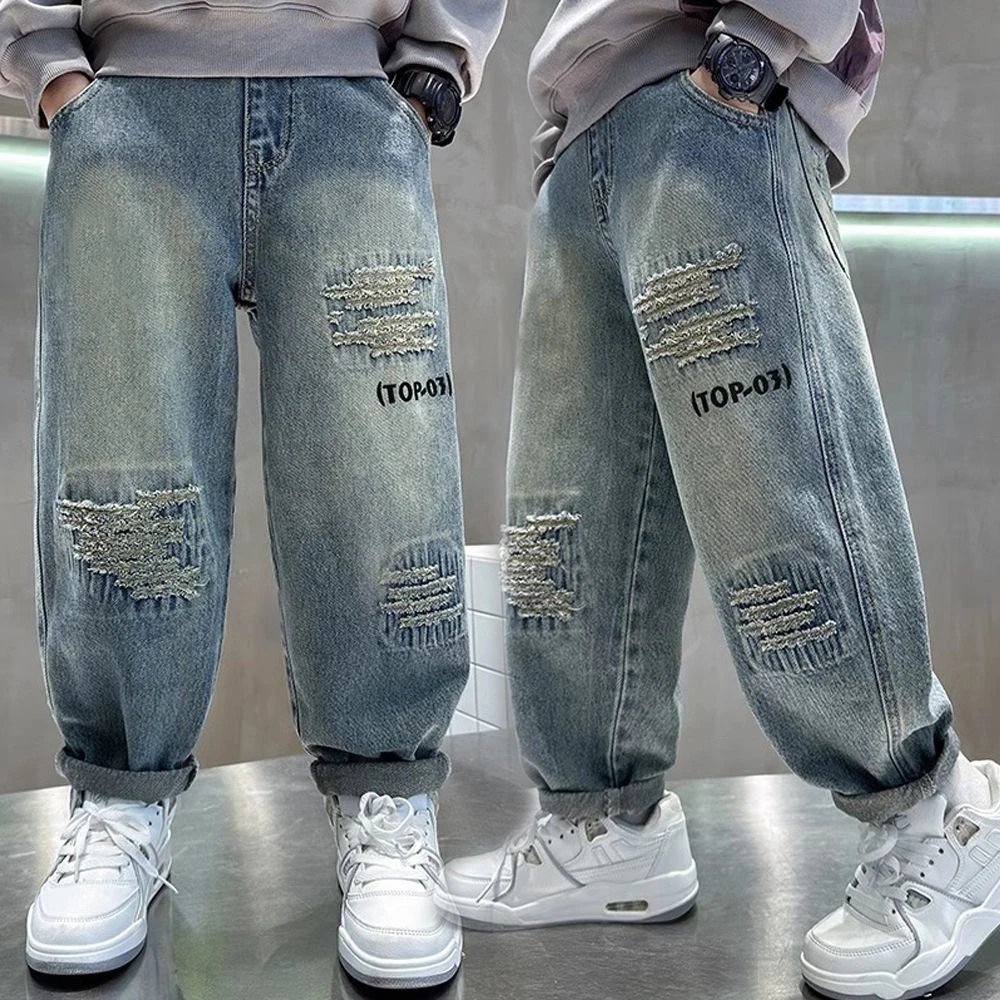 儿童男牛仔裤男童春装破洞牛仔裤中大童洋气韩版春装裤子童装