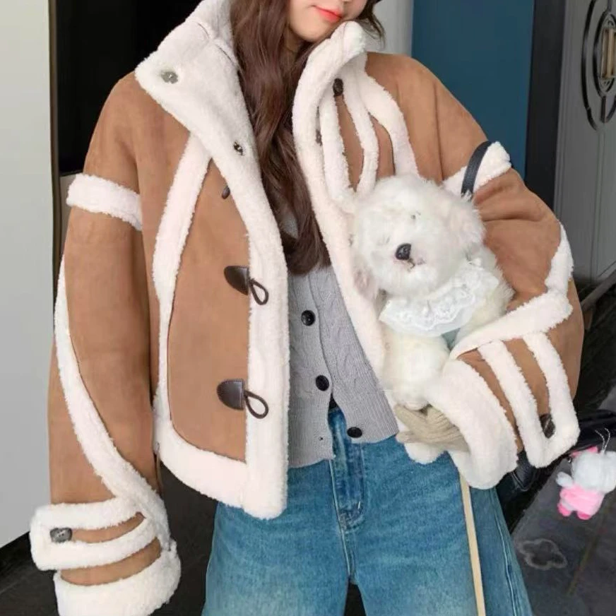 秋冬新品！女士秋冬季设计感立领皮毛一体外套E717